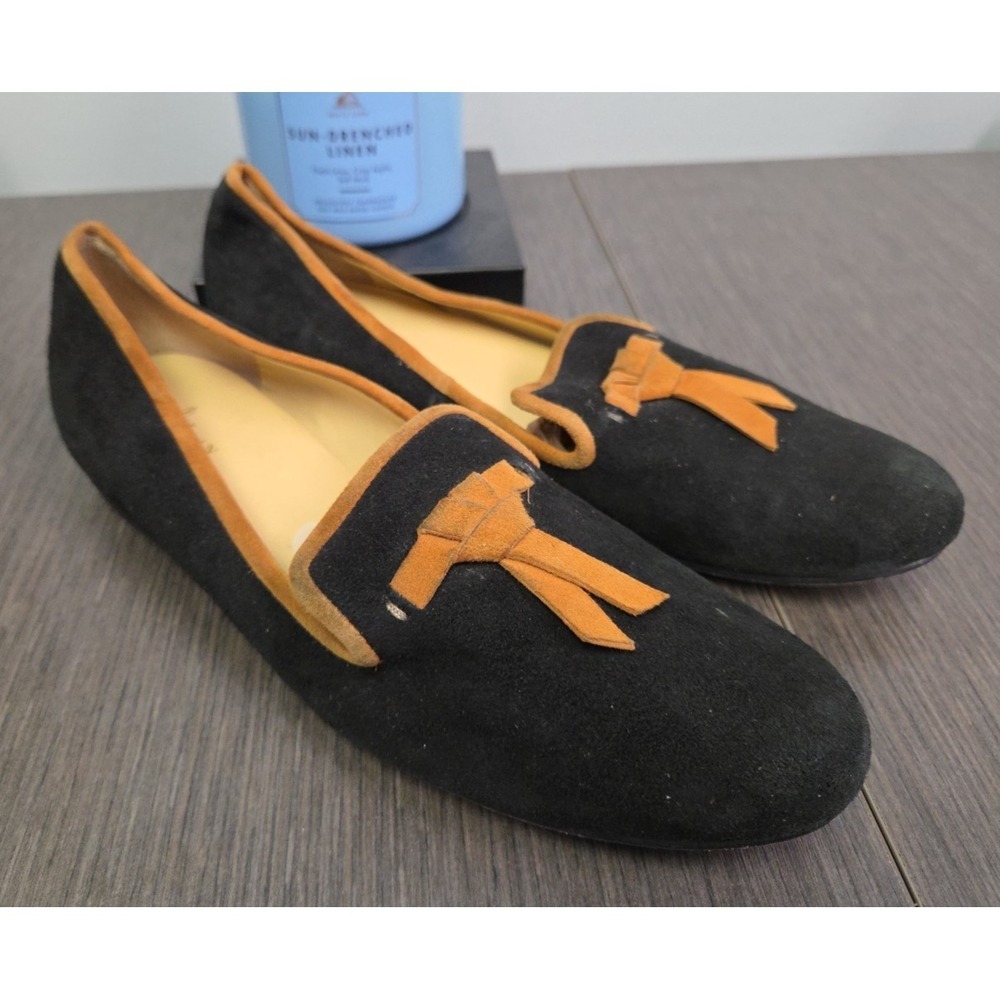 COLE HAAN Loafer‎ Sabrina Women's Black Suede Camel Trim Shoe Size 8.5M